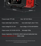 Chargeur de batterie portable 20 A/10 A pour voiture, moto et camion (12 V/24 V), automatique, AGM LiFePO4, plomb-acide, avec fonction marche/arrêt et réparation.