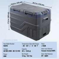 SucceBuy Réfrigérateur de voiture congélateur portable double zone réfrigérateur de voiture réfrigérateur gamme réglable 12/24 V DC et un congélateur à compresseur