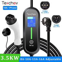 Teschev – chargeur EV 3,5 kw, Type 2, connecteur IEC 62196, 16a, 1 phase, Type 1, SAEJ1772, boîte murale, Station de recharge pour véhicule électrique