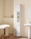 Armoire de salle de bain haute SoBuy BZR34 à 5 compartiments, 1 tiroir et portes, blanche, dimensions approximatives : 20 x 180 x 20 cm.