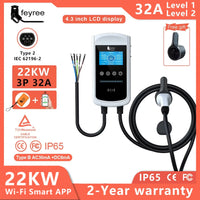 Feyree 22KW 32A Type2 EV chargeur 11KW 3P EVSE Wallbox 7.6KW 1P 4.3 pouces écran nouveau Smart APP contrôle Station de charge chargeur de voiture