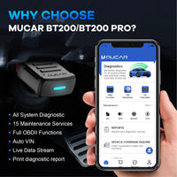 MUCAR BT200/BT200 Pro OBD2 Outil de diagnostic Bluetooth Diagnostic complet du système, réinitialisation de l'huile SAS 15 Scanner OBD 2 pour tous les véhicules Lecteur de codes