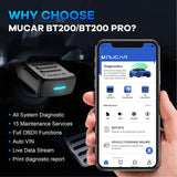 MUCAR BT200/BT200 Pro OBD2 Outil de diagnostic Bluetooth Diagnostic complet du système, réinitialisation de l'huile SAS 15 Scanner OBD 2 pour tous les véhicules Lecteur de codes