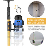 Perche télescopique de 4,2 m max. pour niveau à bulle, en alliage d'aluminium, réglable en hauteur, avec support extensible pour niveau laser 1/4'' et 5/8''.