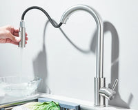 Robinet d'évier de cuisine extractible, deux fonctions, mitigeur d'eau chaude et froide à poignée unique, monté sur le pont