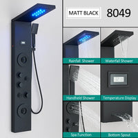 Panneau de douche LED noir, système de tour, cascade de pluie, colonne de douche, Massage hydroélectricité, corps Spa, bain-douche, mélangeur de robinet