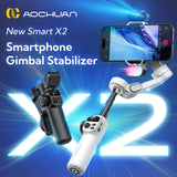 AOCHUAN – stabilisateur de cardan intelligent X2 à 3 axes, pour iPhone et Smartphone Android, avec pôle d'extension intégré, affichage LED