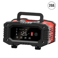 Chargeur de batterie portable 20 A/10 A pour voiture, moto et camion (12 V/24 V), automatique, AGM LiFePO4, plomb-acide, avec fonction marche/arrêt et réparation.