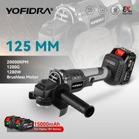 Meuleuse d'angle électrique sans balais YOFIDRA 1200W 125MM, machine de polissage et de découpe sans fil portable pour batterie Makita