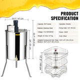 VEVOR Extracteur de Miel Électrique 4/8 Cadres Centrifugeuse Séparateur Miel 140 W Inox avec Couvercle Taille du Nid d'Abeilles Adaptée Profond 48x23 cm Moyen 48x16 cm Hauteur Réglable pour Apiculture