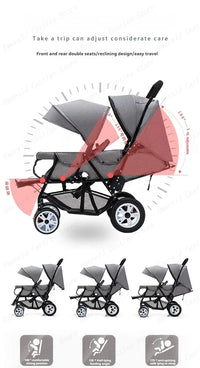 STOCK ue poussettes jumeaux Double enfants deux sièges poussettes chariot pliable vente en gros bébé poussette sièges avant et arrière