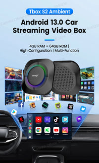 CarlinKit Android 13 LED AI Box, boîtier multimédia intelligent pour voiture, CarPlay sans fil, Android Auto sans fil, puce Qualcomm, carte SD extensible jusqu'à 512 Go