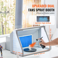 SucceBuy Cabine de pulvérisation d'aérographe Kit de cabine de pulvérisation de peinture d'aérographe portable à double ventilateur avec lumières LED et tuyau d'extension d'échappement