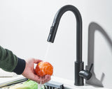 Robinet d'évier de cuisine extractible, deux fonctions, mitigeur d'eau chaude et froide à poignée unique, monté sur le pont