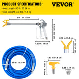 Kit de tuyau de pulvérisation de peinture sans air SucceBuy : tube en fibre haute pression de 15 m (50 pi) et 248 bars (3 600 psi), perche de 20 cm (8 po) avec buse 517 et protection de buse.