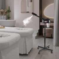 Vaporisateur facial à l'ozone 750 ml, hauteur réglable, rotation à 360°, appareil de soin du visage mobile pour salon de beauté et spa, blanc/noir