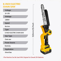 Tronçonneuse électrique sans balais jaune de 8 pouces (20 cm) et 1380 W, outil professionnel pour l'élagage et le jardinage, compatible avec les batteries Dewalt 20 V.