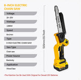 Tronçonneuse électrique sans balais jaune de 8 pouces (20 cm) et 1380 W, outil professionnel pour l'élagage et le jardinage, compatible avec les batteries Dewalt 20 V.