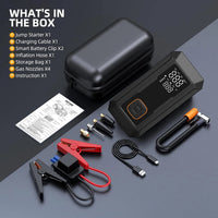 Démarreur de voiture 5 en 1 avec compresseur d'air, booster de batterie auto 1500 A, pompe à air 150 PSI, batterie externe portable et gonfleur de pneus