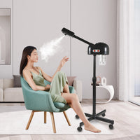 Vaporisateur facial à l'ozone 750 ml, hauteur réglable, rotation à 360°, appareil de soin du visage mobile pour salon de beauté et spa, blanc/noir