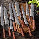 Couteau de chef japonais TURWHO forgé à la main, en acier damassé, couteau de cuisine Santoku, couteau à sashimi, couteau à pain, outil de cuisine utilitaire à lame artisanale