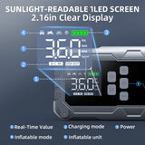 Démarreur de voiture avec compresseur d'air 26800mA/21800mAh, batterie externe, gonfleur de pneus numérique 12V