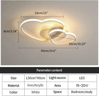 Plafonnier LED à intensité variable, 64W, 4800LM, design en forme de cœur, lampe avec télécommande, 3000-6500K, plafonnier LED moderne