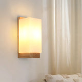 Applique murale d'intérieur en bois, lampe murale moderne E27 au design minimaliste, abat-jour en verre, idéale pour chambre, salon, couloir ou café.