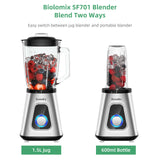 Mélangeur de smoothie BioloMix 1300 W avec pot en verre de 1,5 L, mélangeurs personnels combinés pour boissons aux fruits surgelés, sauces