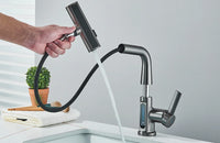 Robinet de lavabo à affichage numérique de température de cascade, pulvérisateur à jet de levage vers le bas, mélangeur d'évier d'eau chaude et froide, robinet de lavage pour salle de bains