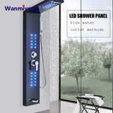 Robinet de douche LED, salle de bains, SPA, douche à Jet de Massage, système de colonne noir mat, panneau de douche de pluie cascade, robinet pulvérisateur de Bidet