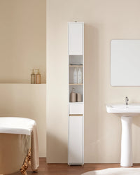 Armoire de salle de bain haute SoBuy BZR34 à 5 compartiments, 1 tiroir et portes, blanche, dimensions approximatives : 20 x 180 x 20 cm.