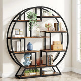 Bibliothèque, bibliothèque ronde Etagere, étagère à livres industrielle en bois de 63 pouces avec étagères décalées, salon