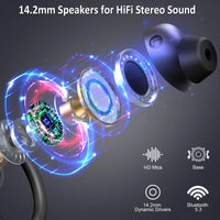 Écouteurs sans fil, Bluetooth 5.3, basses stéréo, micro intra-auriculaire antibruit, étanches IP7, pour le sport, autonomie de 40 heures.