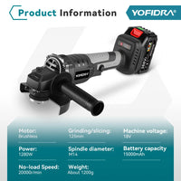 Meuleuse d'angle électrique sans balais YOFIDRA 1200W 125MM, machine de polissage et de découpe sans fil portable pour batterie Makita