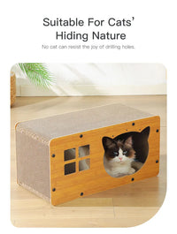 Griffoir pour chat, maison et bac à griffer, griffoir en bois détachable, poteau à griffer en papier ondulé