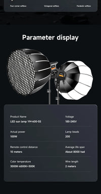 MIAOTU Lampe de photographie LED COB 200 W pour vidéo en direct, éclairage d'appoint haute luminosité 2700-6500 K, éclairage photographique