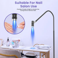 Lampe UV professionnelle sur pied pour ongles, 170 cm, 6 W, 5 niveaux d'intensité, avec interrupteur au pied.