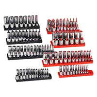 VEVOR Kit Organisateurs de Douilles Tige Haute, 8 Supports de Douilles Métriques SAE 1/4'', 3/8'', 1/2'', Étiquettes Transparentes, Capacité 176 Douilles Standard Profondes Non Incluses, Noir & Rouge