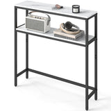 Console pour Couloir, Table de Salon Fine à 2 Niveaux, Table d’Appoint avec 2 Étagères, 20 x 80 x 80 cm
