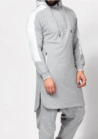 Caftan à capuche pour homme musulman, patchwork, vêtements islamiques, manches longues, style Dubaï, Arabie Saoudite, chemise grande taille 3XL 4XL