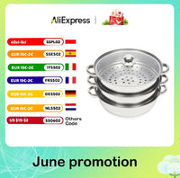 Cuiseur à vapeur en acier inoxydable à 3 niveaux 28CM + couvercle en verre, ustensiles de cuisine, ensemble de marmites à vapeur, cuiseur à vapeur en argent, cuiseur à vapeur pour légumes