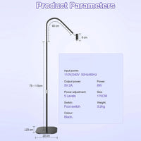 Lampe UV professionnelle sur pied pour ongles, 170 cm, 6 W, 5 niveaux d'intensité, avec interrupteur au pied.