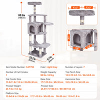 SucceBuy Arbre à chat pour chats d'intérieur Tour à chat avec chat condo Poste à gratter en sisal HamacTop Perche Plateformes de saut Gris foncé
