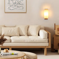 Applique murale d'intérieur en bois, lampe murale moderne E27 au design minimaliste, abat-jour en verre, idéale pour chambre, salon, couloir ou café.