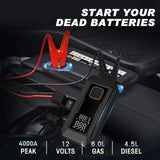 Démarreur de voiture 5 en 1 avec compresseur d'air, booster de batterie auto 1500 A, pompe à air 150 PSI, batterie externe portable et gonfleur de pneus