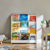 SoBuy KMB32 Bibliothèque pour enfants Étagère pour enfants Support pour journaux avec 4 étagères Étagère de rangement pour enfants Blanc