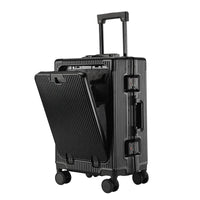 Valise à bagages roulante de grande capacité à ouverture frontale, cadre en aluminium, valise d'embarquement avec chargeur USB et porte-gobelets