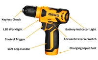 DEKO-Analyste d'outils électriques ChlorAnalyste avec perceuse sans fil 8V, mandrin sans clé 10mm 126 en effet, kits d'outils à main professionnels pour le bricolage domestique, 3/8 pièces