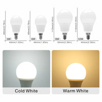 Lot de 10 ampoules LED E27/E14 (20W, 18W, 15W, 12W, 9W, 6W, 3W) - Alimentation 220V - Éclairage spot - Blanc froid/chaud